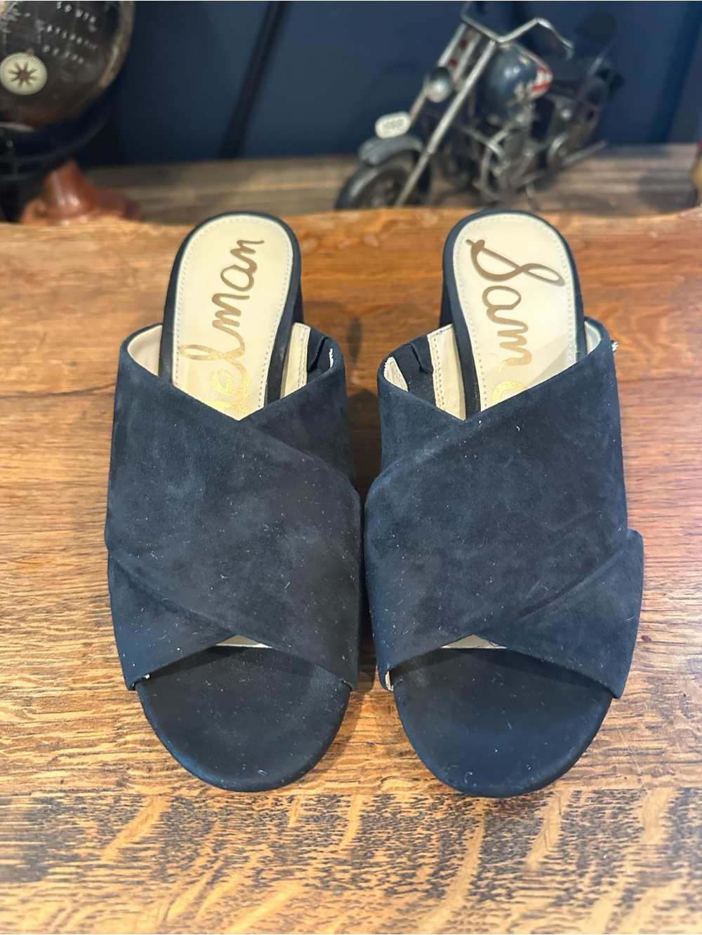 Sam Edelman Black Suede Crisscross Mule Slides
